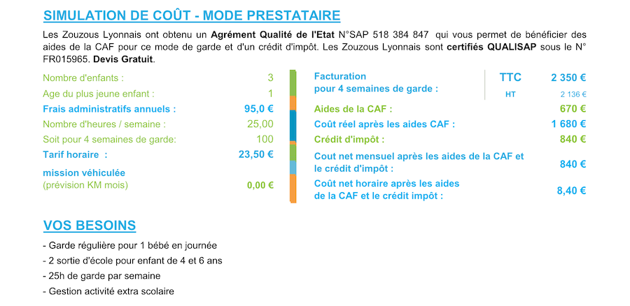 Nos tarifs de garde d’enfants à domicile – Demande de devis