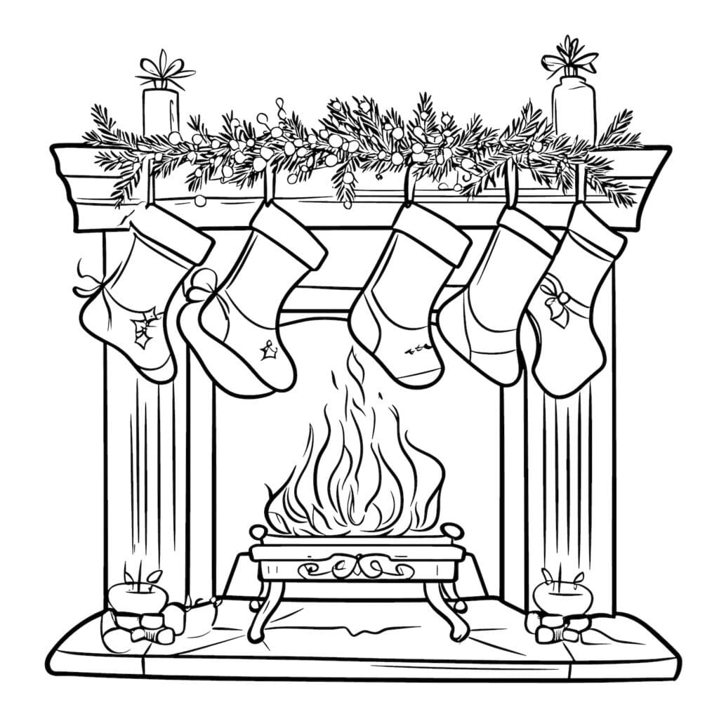 Coloriage chaussettes pendues à la cheminée