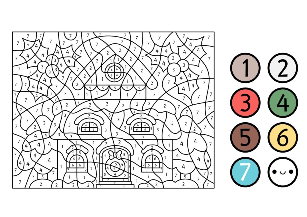 dessin maison de noël colorie par numéro