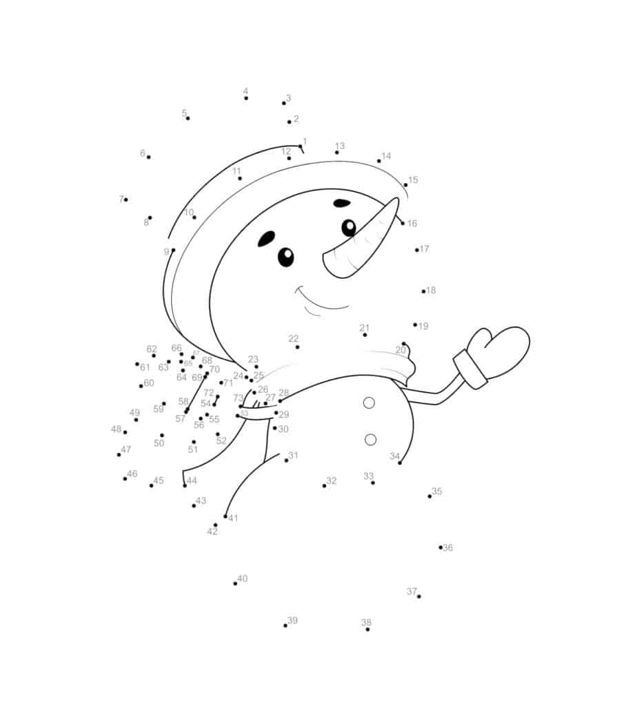dessin relier les numéros bonhomme de neige