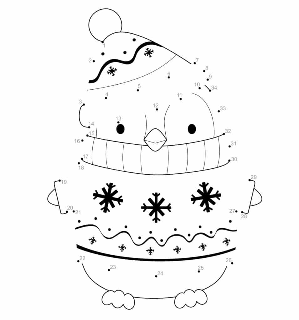 dessin relier les numéros pingouin de noël