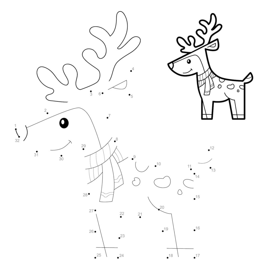 Dessin à relier numéros renne de Noel